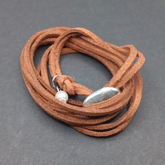 New Boho Brown Leather Wrap Around Wrist Bracelet Or Choker Necklace - Picture 1 of 3